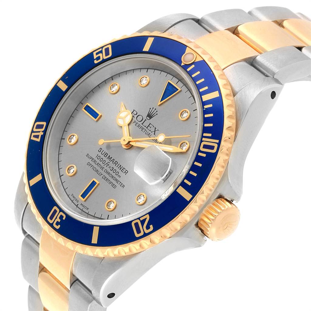 Rolex Submariner Steel Gold Slate Diamond Sapphire Serti Mens Watch ...