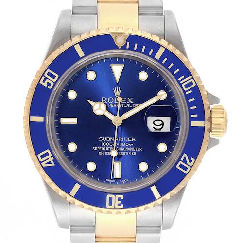 Photo of Rolex Submariner Steel Yellow Gold Blue Dial Mens Watch 16613 Box Papers