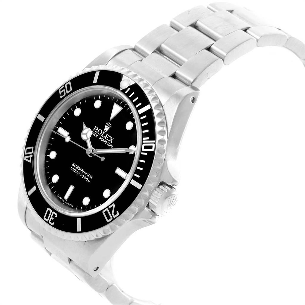 The Rolex Submariner 14060 Men's Stainless Steel Black Dial 14060 Men's Stainless Steel Black Dial is shown at a three-quarter angle highlighting the dial, bezel, and part of the bracelet.