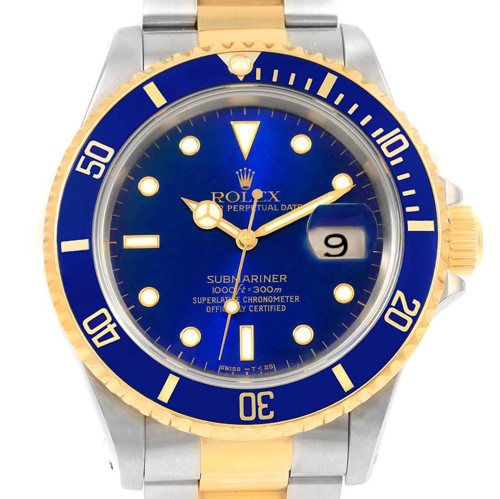 Rolex Submariner Blue Dial Bezel Steel Yellow Gold Mens Watch 16613 ...