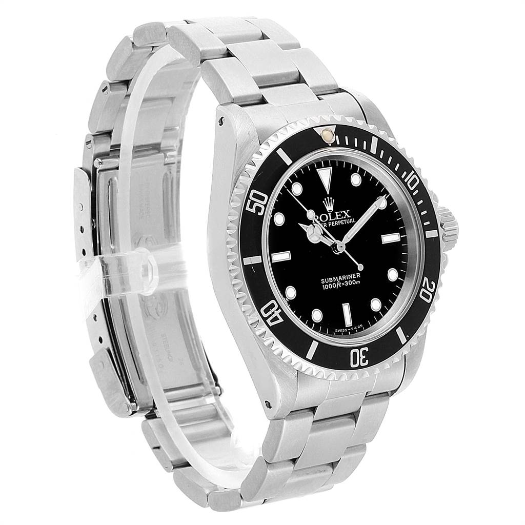 The image shows a side and front angle of a Rolex Submariner 14060 Men's Stainless Steel Black Dial 14060 Men's Stainless Steel Black Dial watch, displaying the bracelet, bezel, and face.