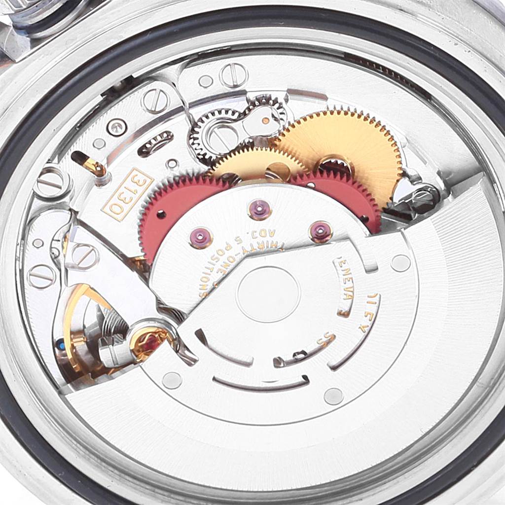 The image shows the internal mechanical movement of a Rolex Submariner 14060 Men
s Stainless Steel Black Dial 14060 Men
s Stainless Steel Black Dial watch from a top-down angle.