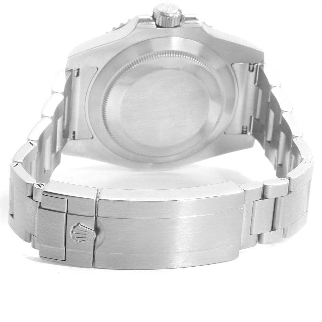 This image shows the back case of a Rolex Submariner 116610LV Men
s Stainless Steel Green Dial 116610LV Men
s Stainless Steel Green Dial watch, focusing on the clasp and bracelet.