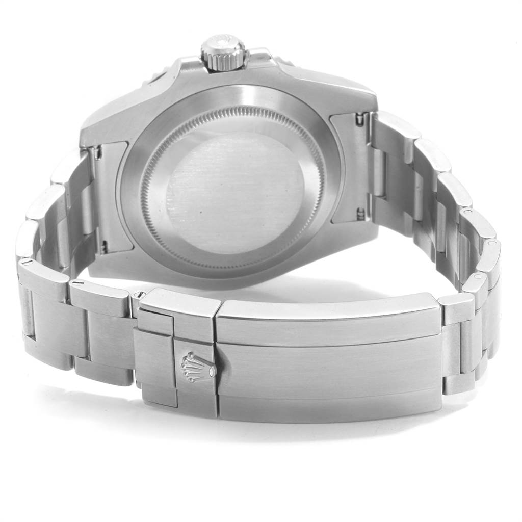 The image shows the back case and clasp of a Rolex Submariner 114060 Men
s Stainless Steel Black Dial 114060 Men
s Stainless Steel Black Dial watch from a rear angle.