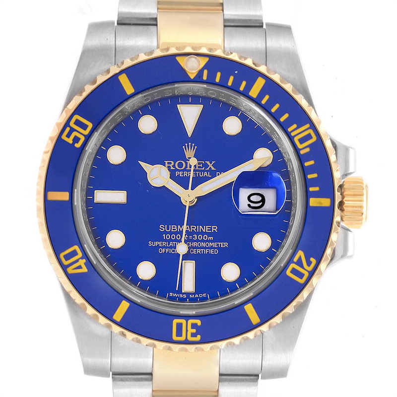 Rolex Submariner Blue Dial Steel Yellow Gold Mens Watch 116613 Box Card SwissWatchExpo