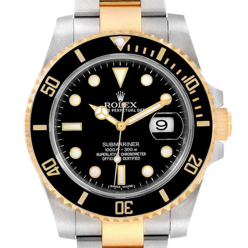Rolex Submariner Steel Yellow Gold Black Dial Watch 116613 Box Card SwissWatchExpo