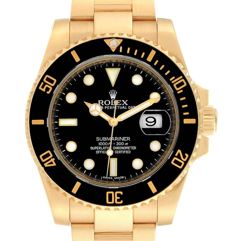 Rolex Submariner Black Dial Yellow Gold Mens Watch 116618 Box SwissWatchExpo