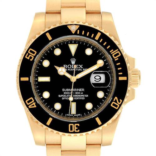 Photo of Rolex Submariner Black Dial Yellow Gold Mens Watch 116618 Box