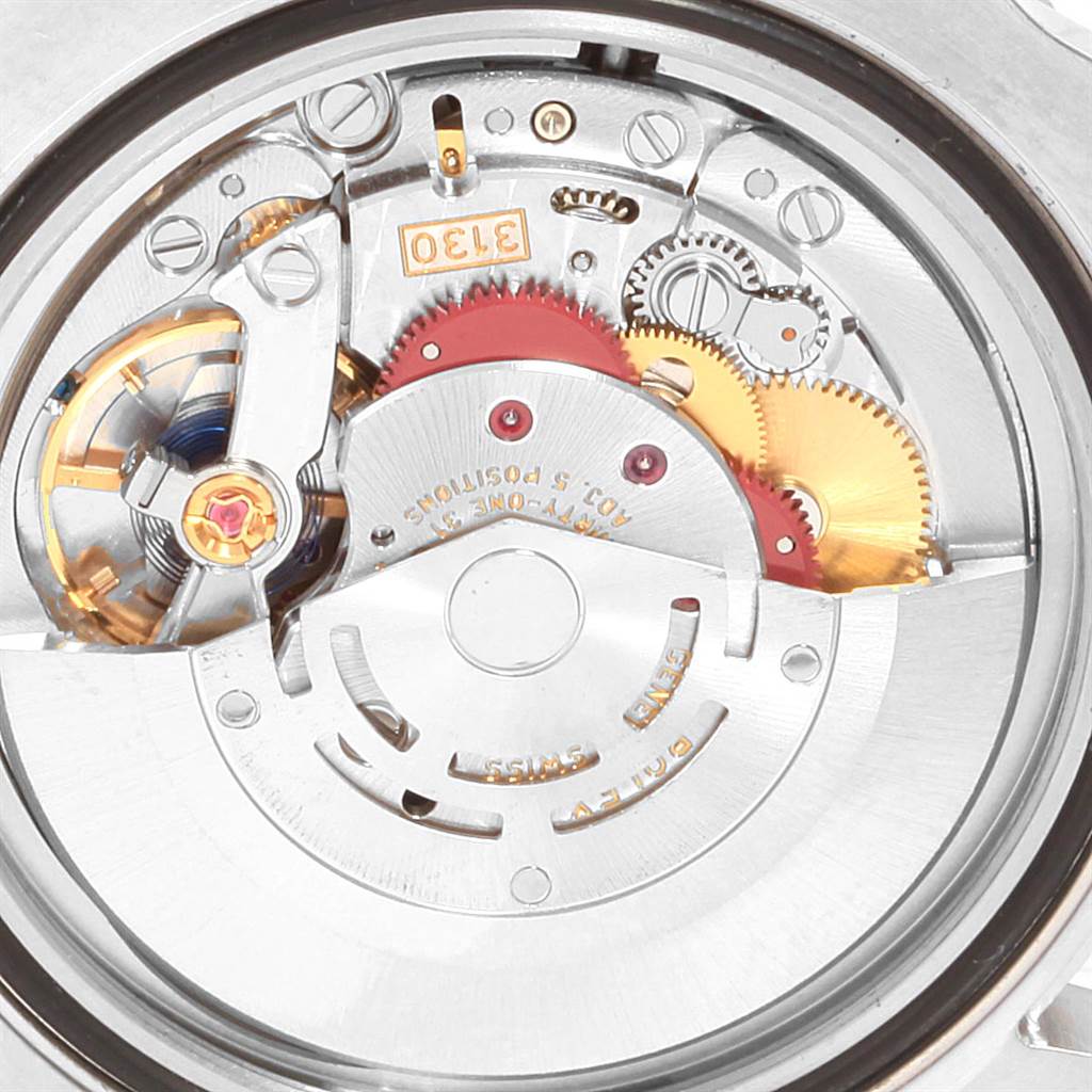 This image shows the inner mechanical movement of the Rolex Submariner 114060 Men
s Stainless Steel Black Dial 114060 Men
s Stainless Steel Black Dial watch from a close-up angle.