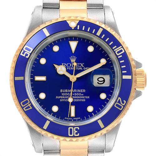 Photo of Rolex Submariner Blue Dial and Bezel Steel Gold Watch 16613 Box Papers