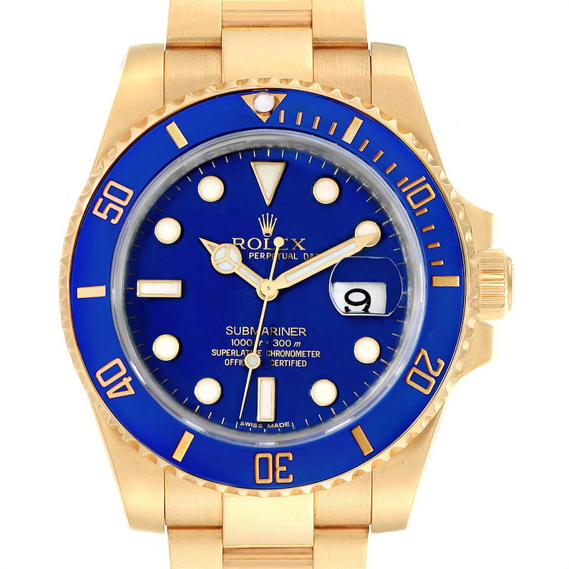 Rolex Submariner Yellow Gold Blue Dial Ceramic Bezel Mens Watch 116618 SwissWatchExpo