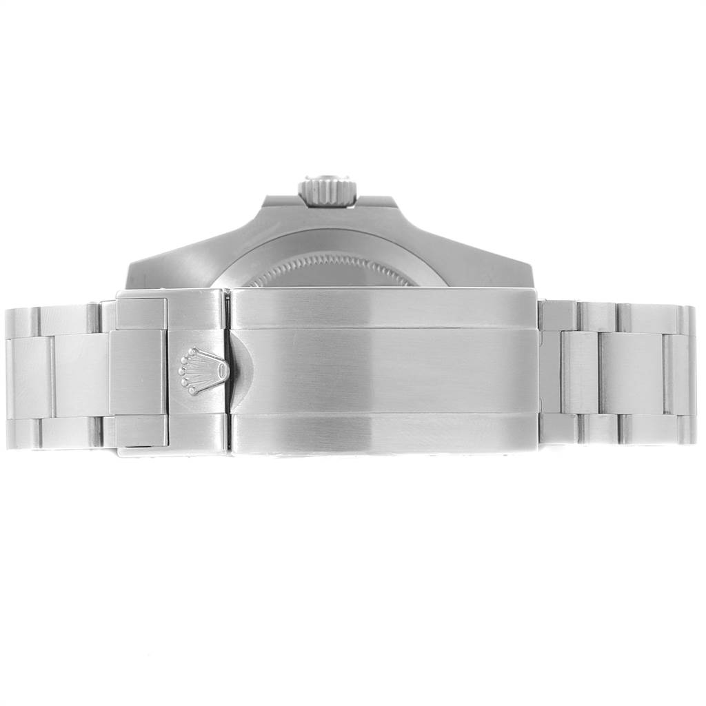 The image shows the clasp and part of the bracelet of a Rolex Submariner 114060 Men
s Stainless Steel Black Dial 114060 Men
s Stainless Steel Black Dial watch, viewed from the back.