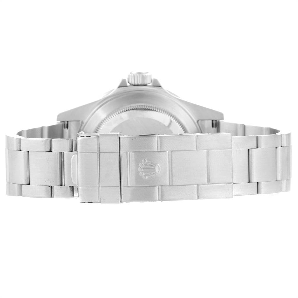 The image shows the back angle of a Rolex Submariner 16610 Men
s Stainless Steel Black Dial 16610 Men
s Stainless Steel Black Dial watch, focusing on the clasp and bracelet.