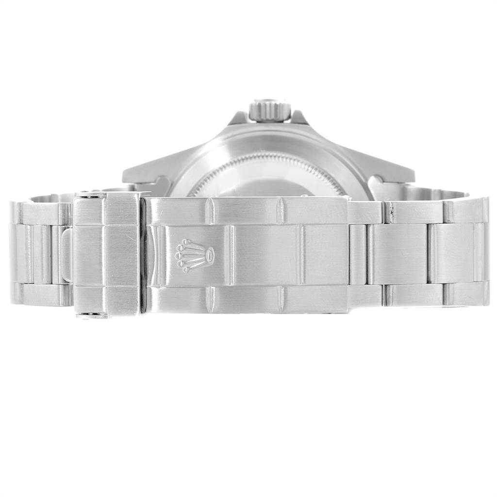 The image shows the case back and clasp of a Rolex Submariner 14060 Men
s Stainless Steel Black Dial 14060 Men
s Stainless Steel Black Dial watch, viewed from the rear.