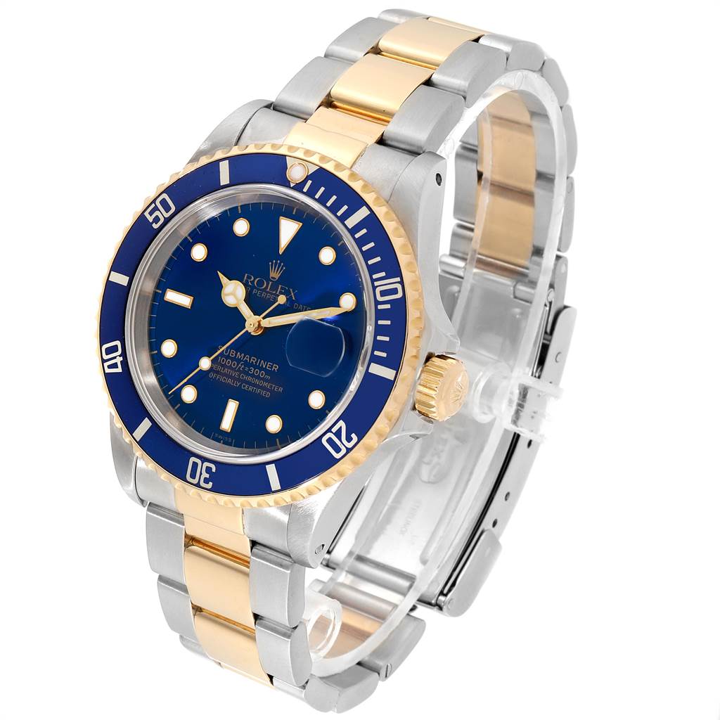 Rolex Submariner Blue Dial Bezel Steel Yellow Gold Mens Watch 16613 ...