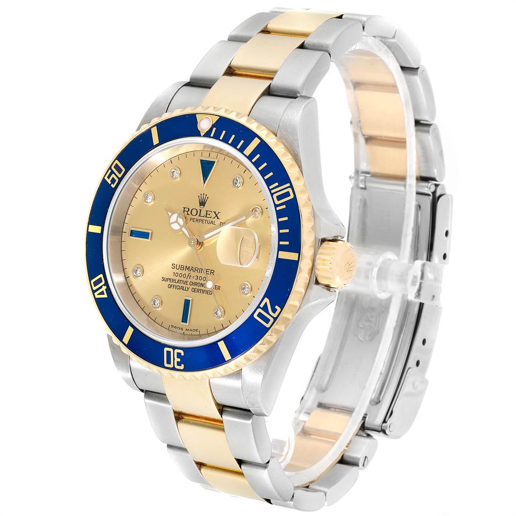 Rolex Submariner Steel Gold Diamond Sapphire Serti Dial Mens Watch ...