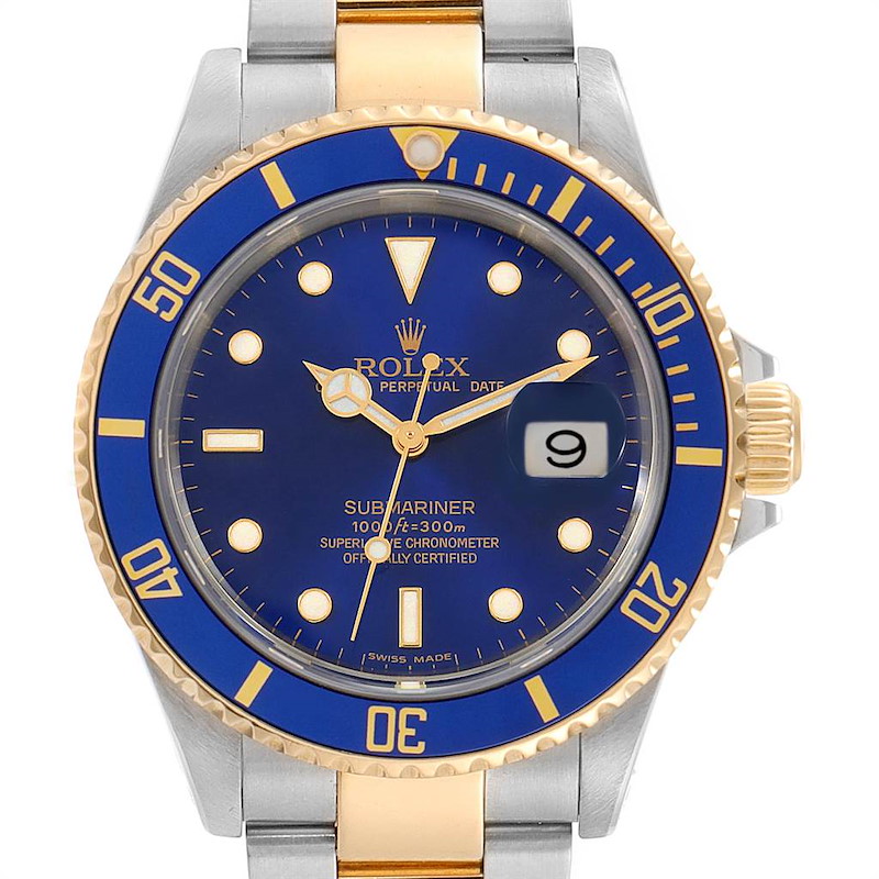 Rolex Submariner Blue Dial Bezel Steel Yellow Gold Mens Watch 16613 SwissWatchExpo