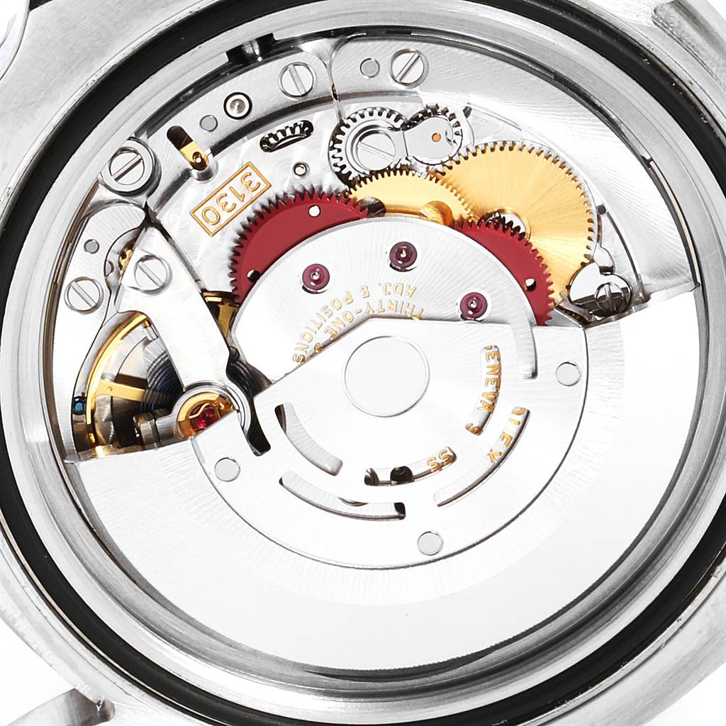 This image shows the intricate internal mechanical movement of the Rolex Submariner 114060 Men's Stainless Steel Black Dial 114060 Men's Stainless Steel Black Dial watch from a rear angle.