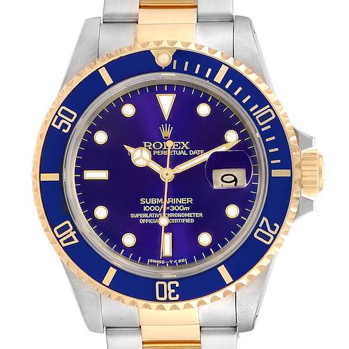 Photo of Rolex Submariner Purple Blue Dial Steel Yellow Gold Mens Watch 16613