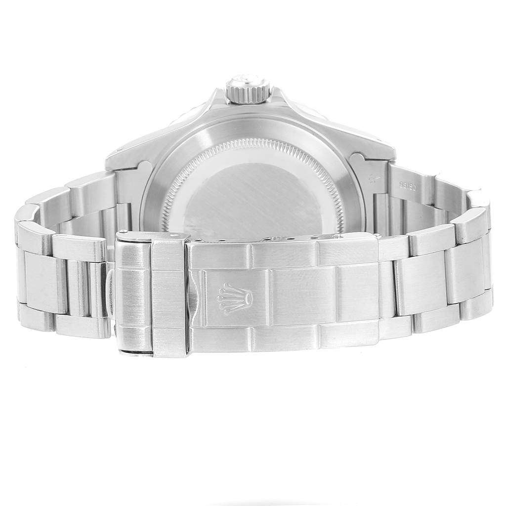 The image shows the back view and bracelet of the Rolex Submariner 16610 Men
s Stainless Steel Black Dial 16610 Men
s Stainless Steel Black Dial watch, highlighting its clasp.