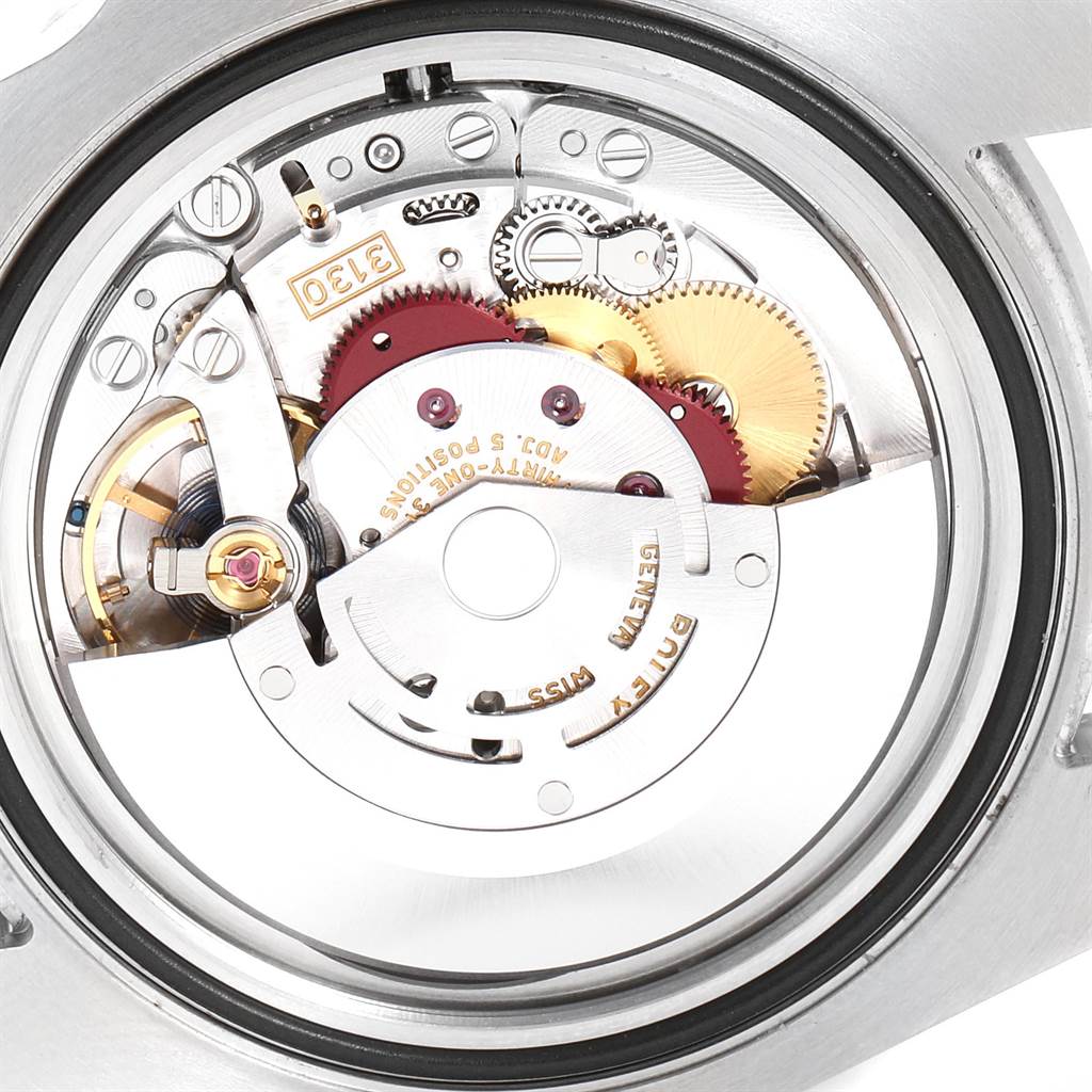 This image shows a close-up view of the movement and internal mechanisms of a Rolex Submariner 114060 Men
s Stainless Steel Black Dial 114060 Men
s Stainless Steel Black Dial watch from the back.
