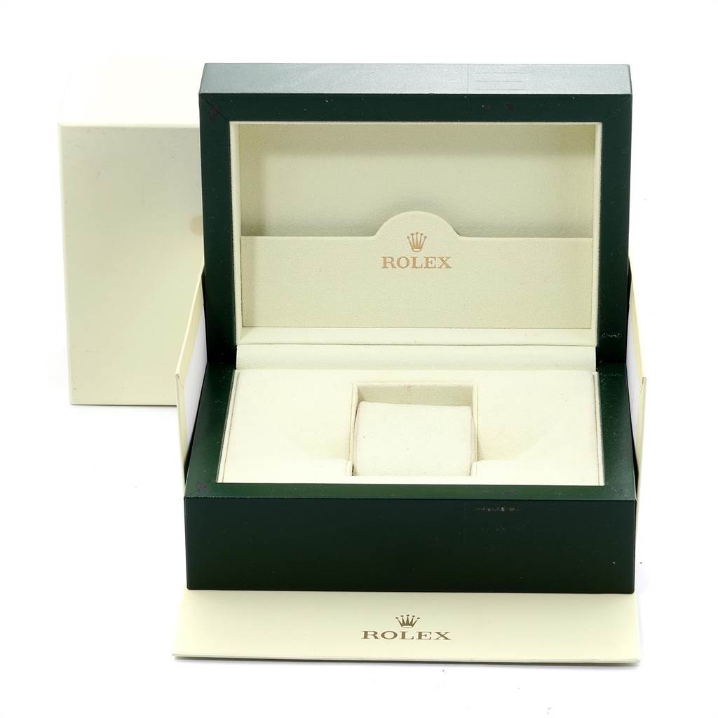 The image shows an empty, open Rolex Submariner 16610 Men
s Stainless Steel Black Dial 16610 Men
s Stainless Steel Black Dial watch box with its interior cushion and branding visible.