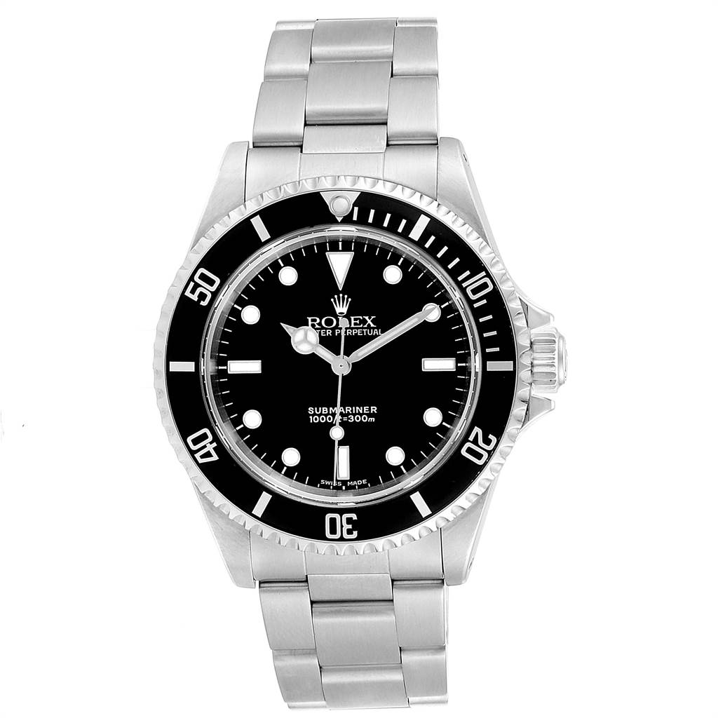 The image shows a Rolex Submariner 14060 Men's Stainless Steel Black Dial 14060 Men's Stainless Steel Black Dial watch from a front angle, highlighting the dial, bezel, and bracelet.