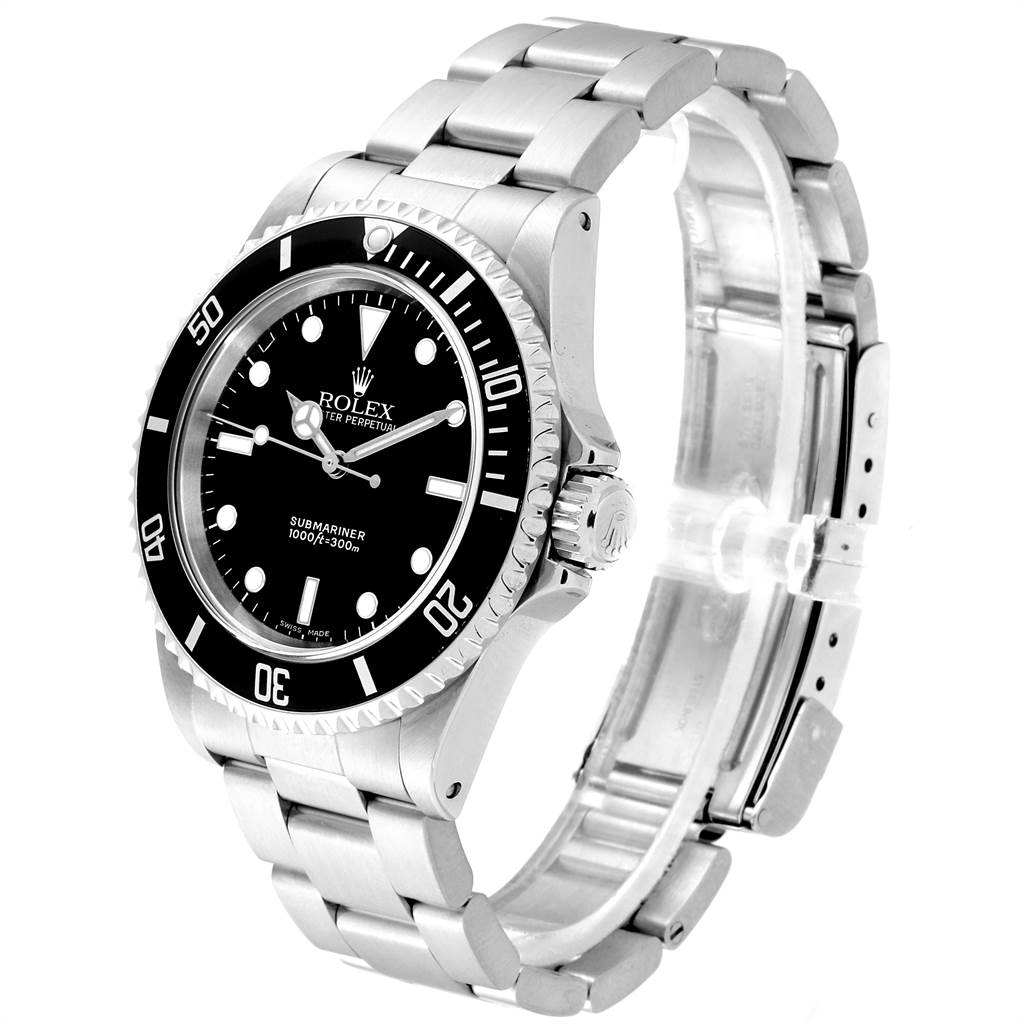 The image shows a Rolex Submariner 14060 Men's Stainless Steel Black Dial 14060 Men's Stainless Steel Black Dial watch from a three-quarter front angle, highlighting the dial, bezel, crown, and bracelet.