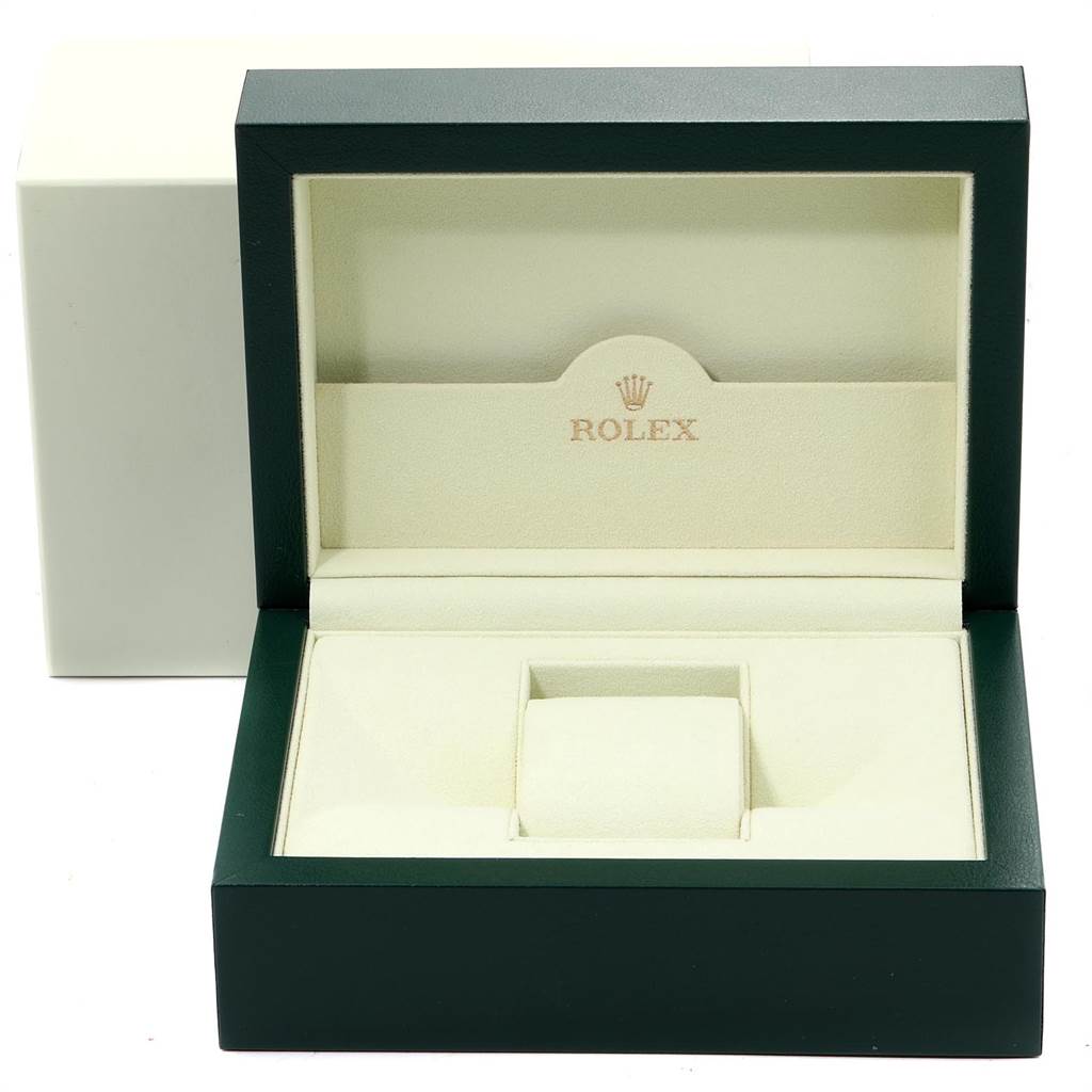 This image shows an open, empty watch box for a Rolex Submariner 16613 Men
s Steel and Gold (two tone) Blue Dial 16613 Men
s Steel and Gold (two tone) Blue Dial, displaying the logo and branding inside.