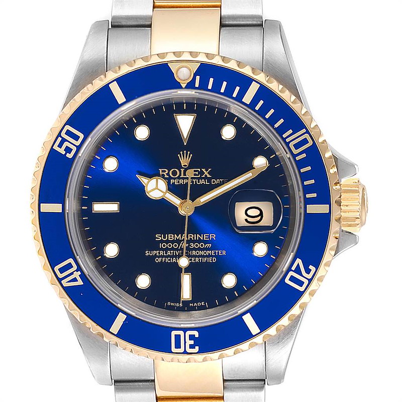 Rolex Submariner Blue Dial and Bezel Steel Gold Watch 16613 Box Papers SwissWatchExpo