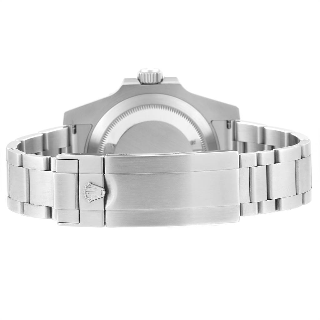 This image shows the back view of the Rolex Submariner 116610LV Men
s Stainless Steel Green Dial 116610LV Men
s Stainless Steel Green Dial watch, highlighting the clasp and bracelet.