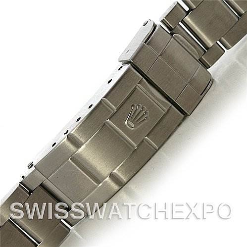 This image shows the clasp and part of the bracelet of a Rolex Submariner 16610 Men's Stainless Steel Black Dial 16610 Men's Stainless Steel Black Dial watch from a side angle.