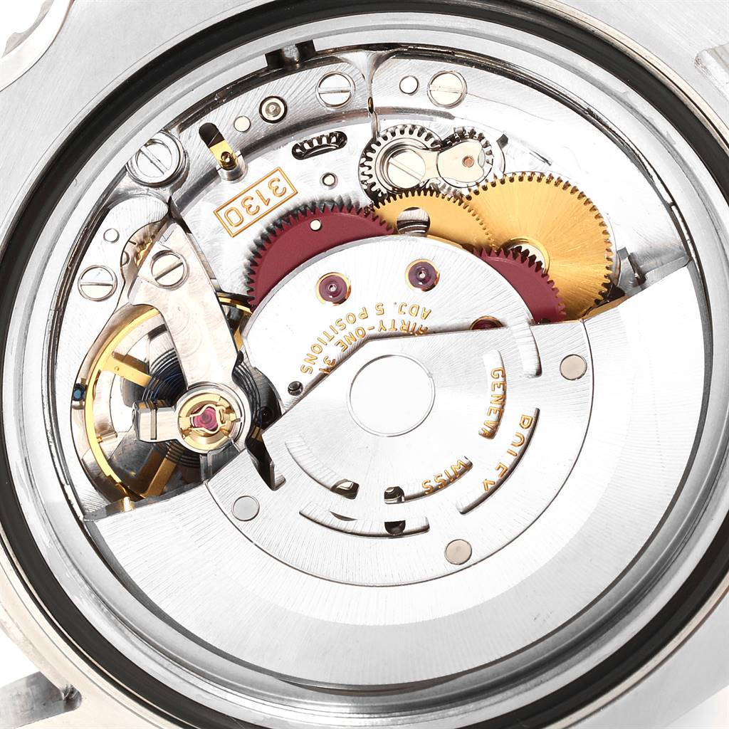 This image shows a detailed view of the movement mechanism inside the Rolex Submariner 114060 Men
s Stainless Steel Black Dial 114060 Men
s Stainless Steel Black Dial watch from the back.