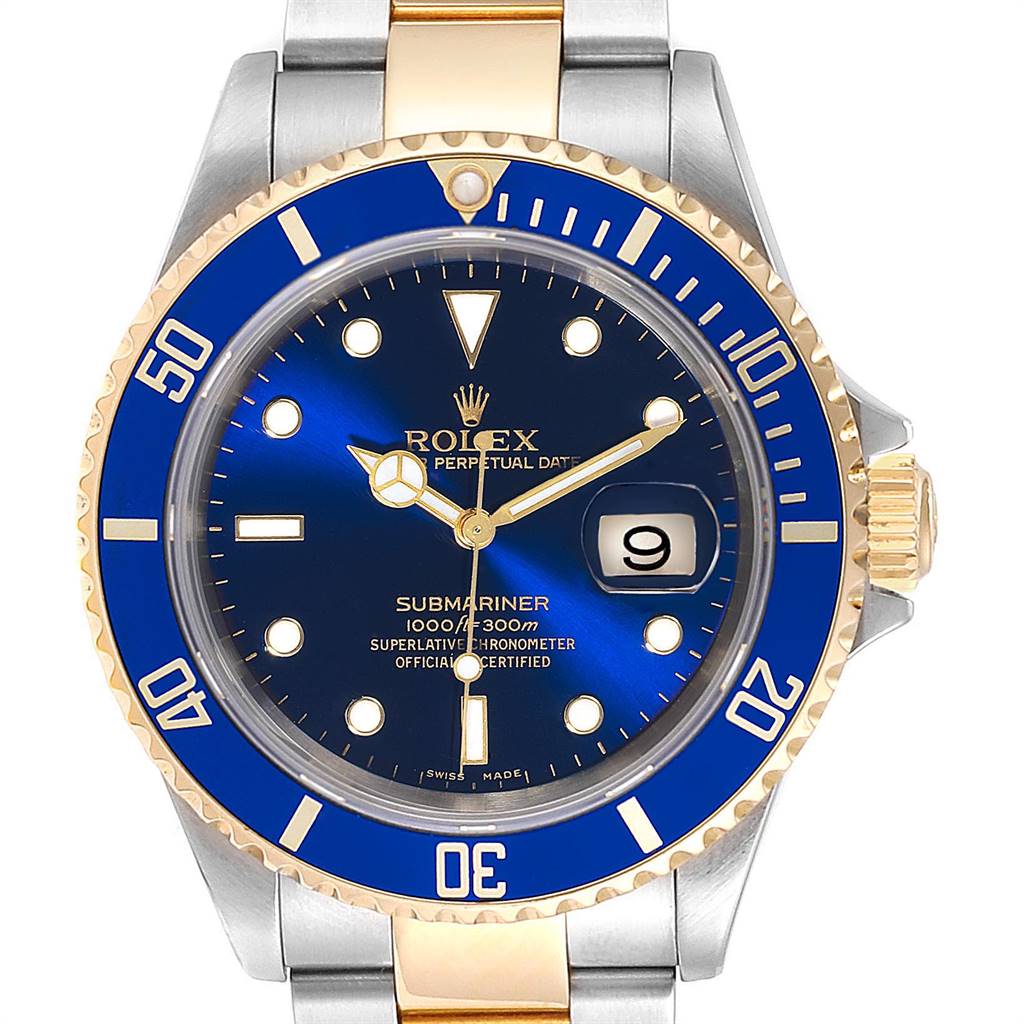 Rolex Submariner Blue Dial Bezel Steel Gold Watch 16613 Box Card ...