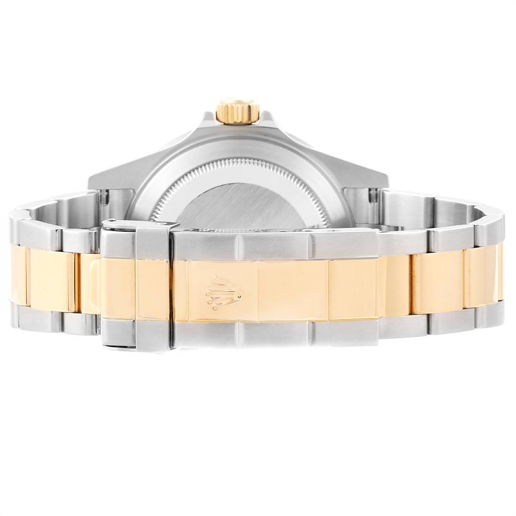 The image shows the back view of a Rolex Submariner 16613 Men's Steel and Gold (two tone) Blue Dial 16613 Men's Steel and Gold (two tone) Blue Dial watch, highlighting the bracelet and clasp.