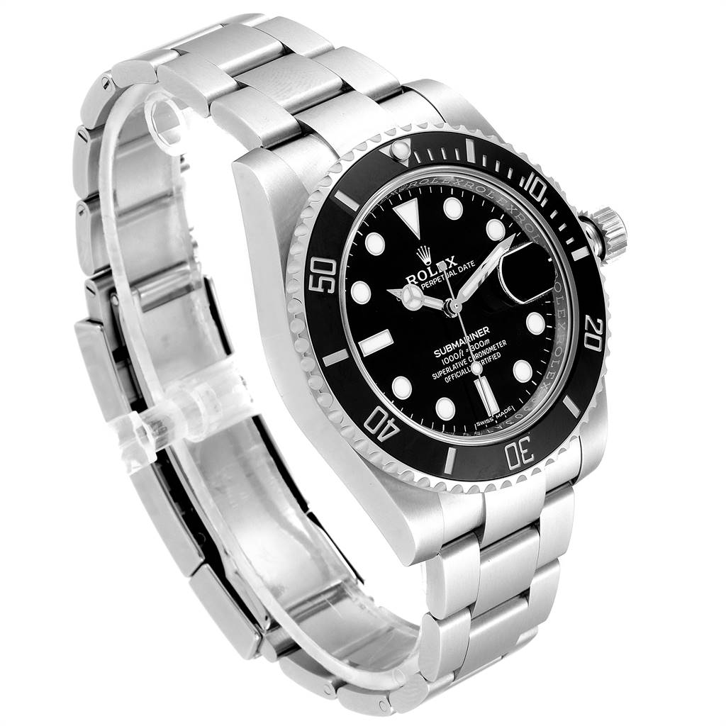 The image shows a side and front view of a Rolex Submariner 116610 Men
s Stainless Steel Black Dial 116610 Men
s Stainless Steel Black Dial watch, highlighting its dial, bezel, crown, and bracelet.