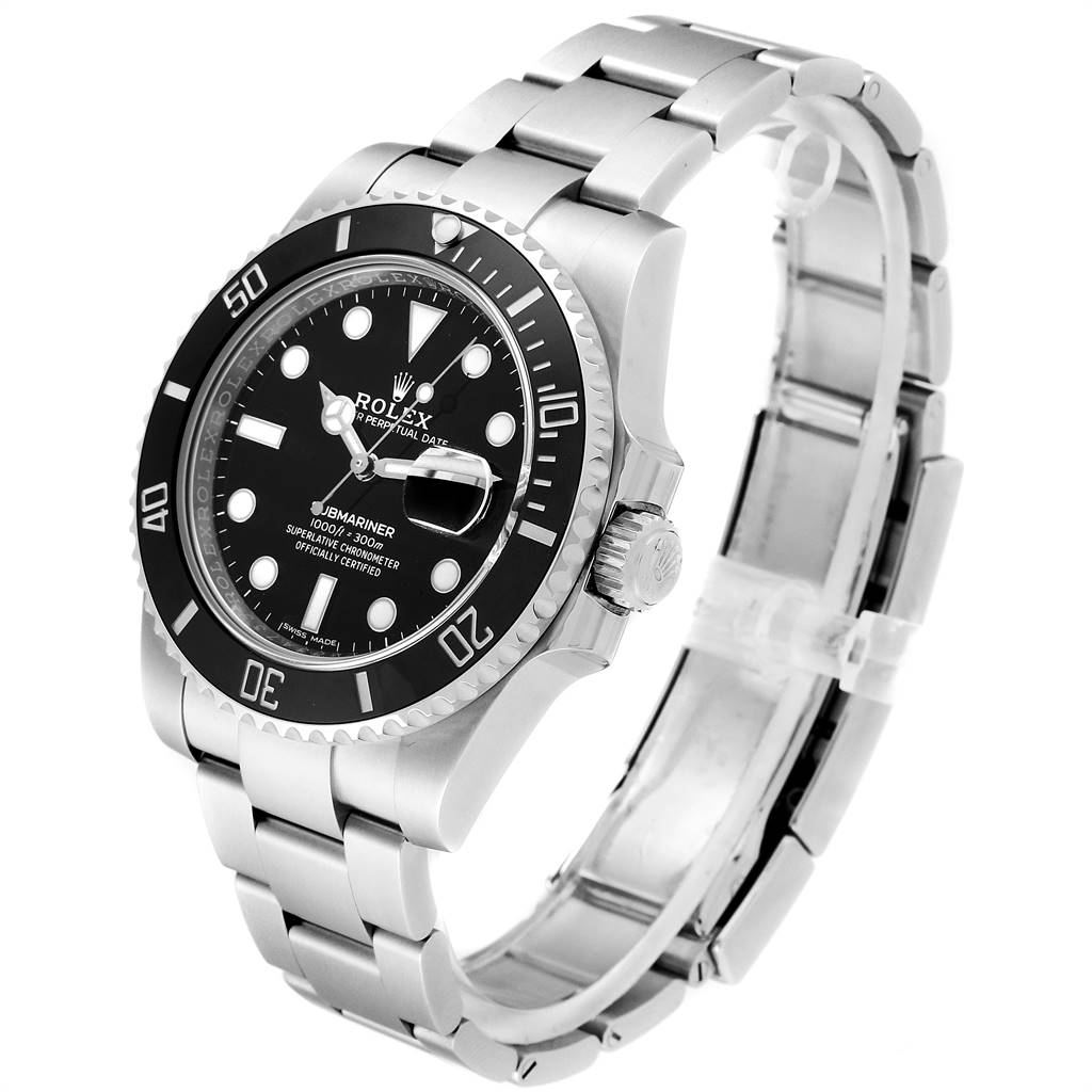 The image shows a Rolex Submariner 116610 Men
s Stainless Steel Black Dial 116610 Men
s Stainless Steel Black Dial watch at a three-quarter angle, highlighting the watch face, bezel, crown, and bracelet.
