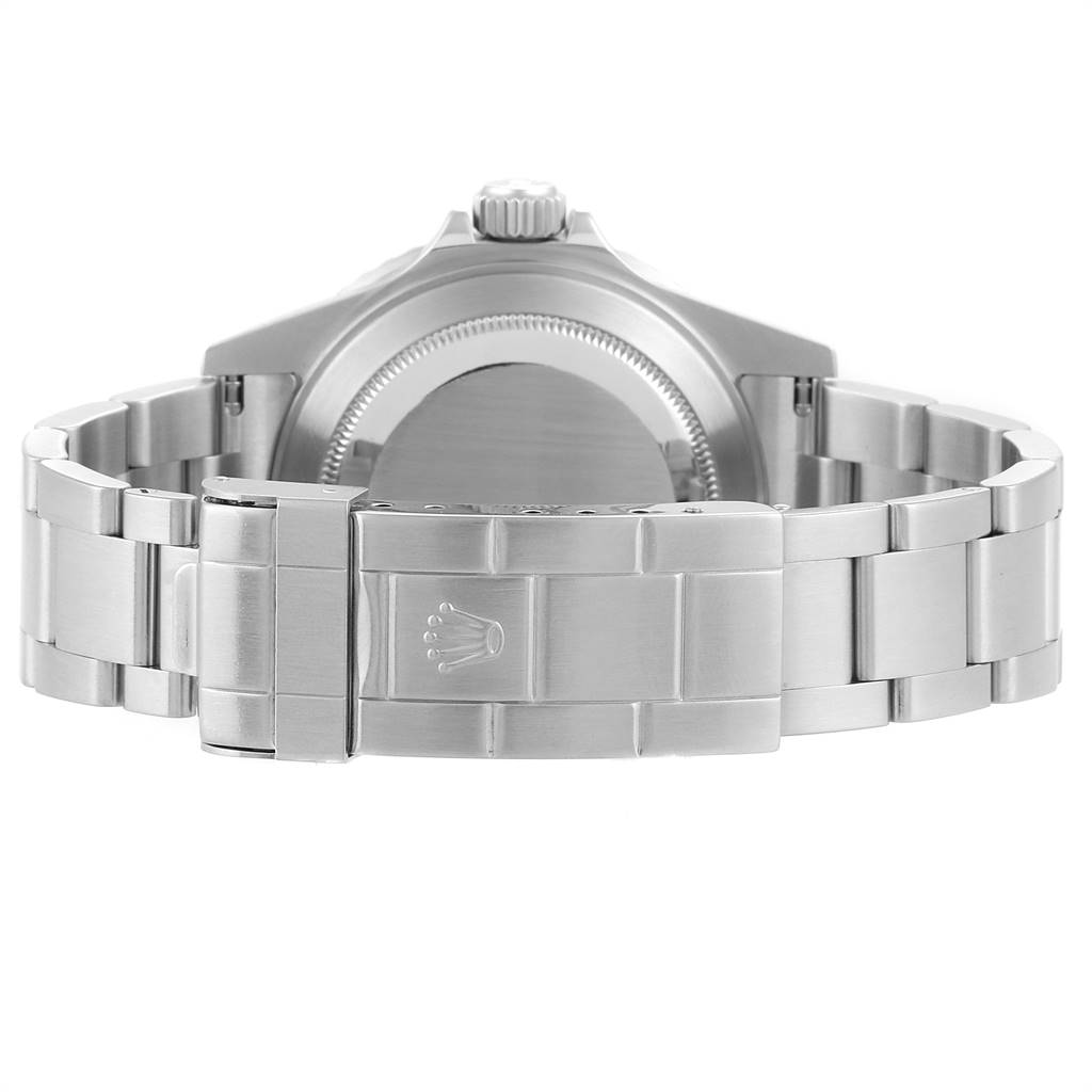 The image shows the back view of a Rolex Submariner 16610LV Men's Stainless Steel Black Dial 16610LV Men's Stainless Steel Black Dial, highlighting its clasp and bracelet.