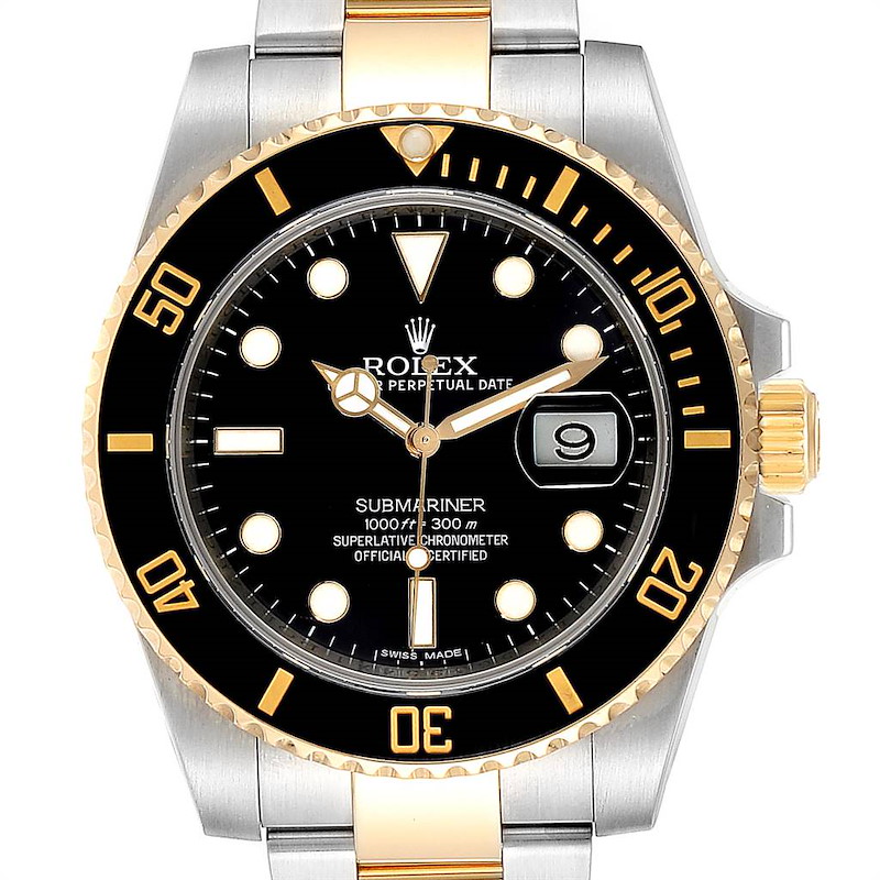 Rolex Submariner Steel Yellow Gold Black Dial Steel Mens Watch 116613 SwissWatchExpo