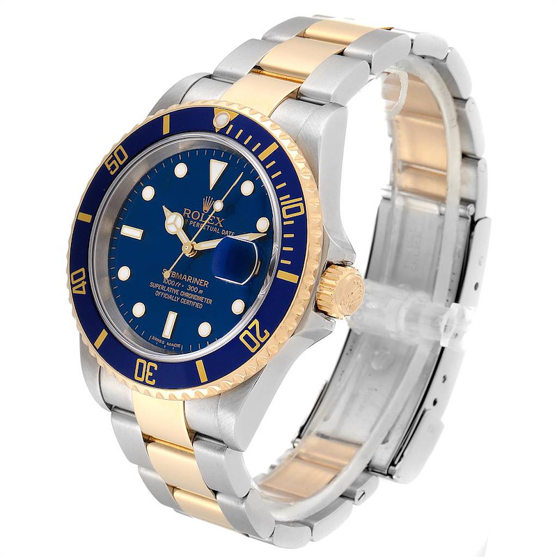 Rolex Submariner Blue Dial Bezel Steel Yellow Gold Mens Watch 16613 ...