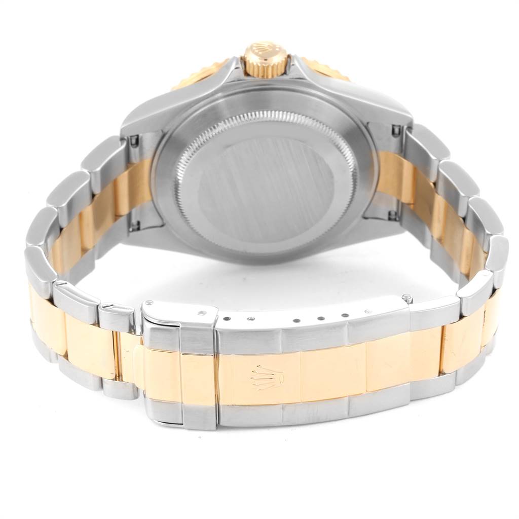 The image shows the back view of a Rolex Submariner 16613 Men
s Steel and Gold (two tone) Blue Dial 16613 Men
s Steel and Gold (two tone) Blue Dial watch, highlighting the bracelet and clasp detailing.