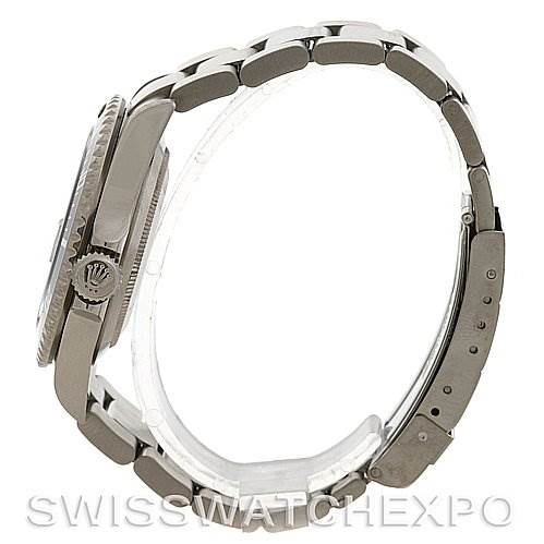 The image shows a side profile view of the Rolex Submariner 16610 Men's Stainless Steel Black Dial 16610 Men's Stainless Steel Black Dial, displaying the case, crown, and bracelet with clasp.