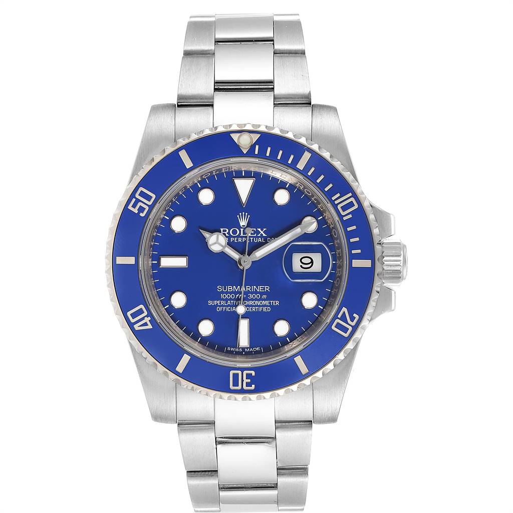Rolex Submariner White Gold Blue Dial Ceramic Bezel Watch 116619 Box ...