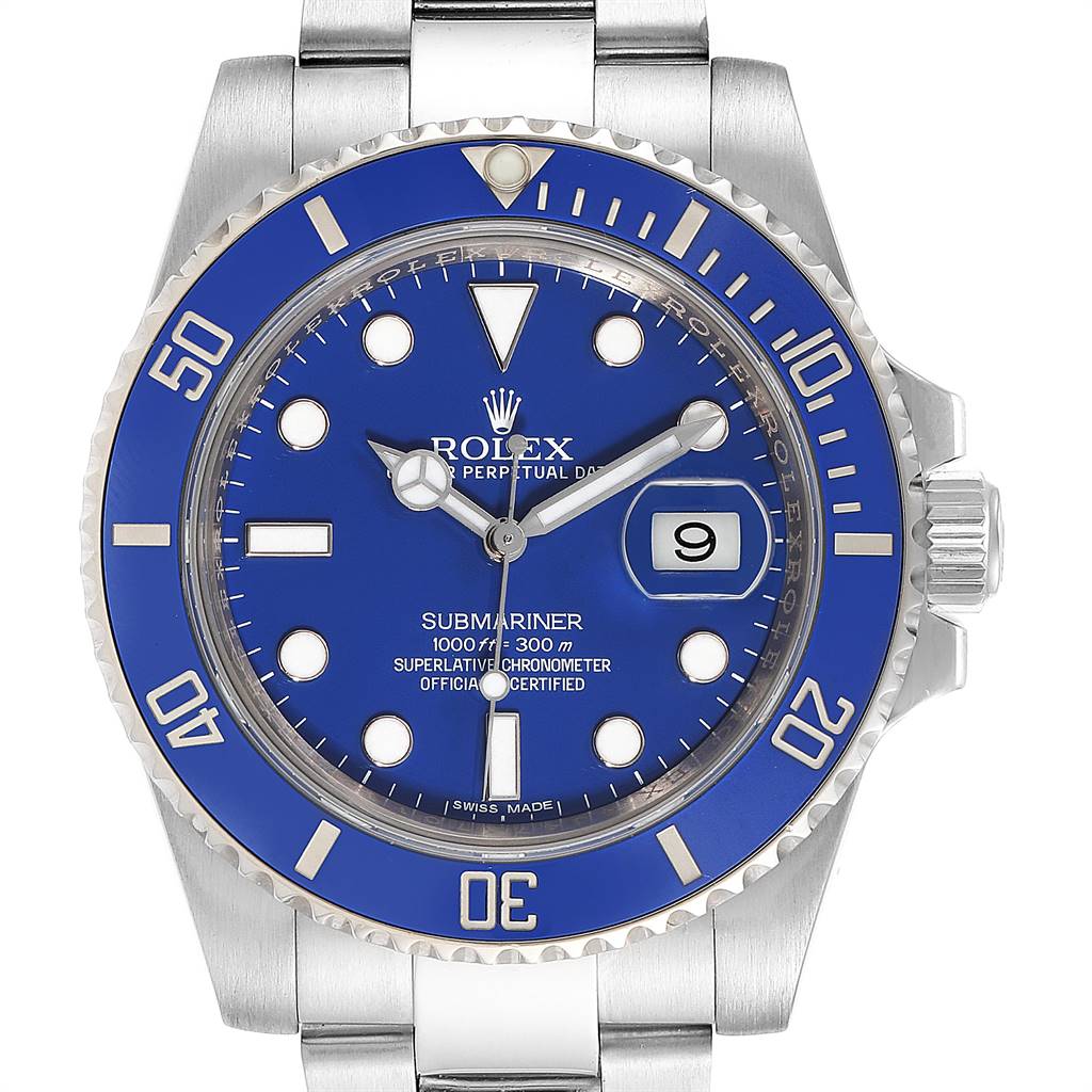 Rolex Submariner White Gold Blue Dial Ceramic Bezel Watch 116619 Box ...