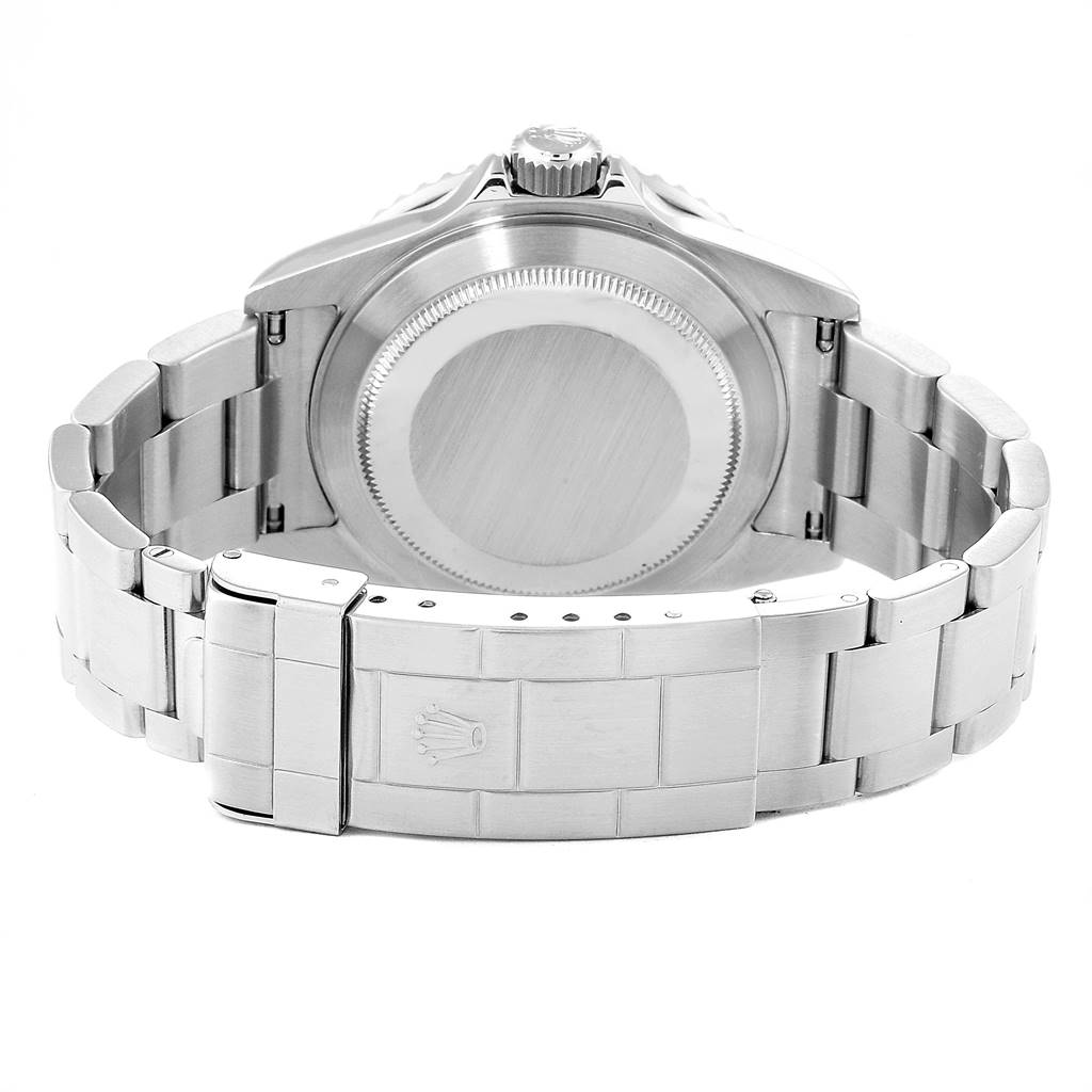 The image shows the back view of the Rolex Submariner 16610 Men
s Stainless Steel Black Dial 16610 Men
s Stainless Steel Black Dial watch, highlighting its case back and bracelet with the clasp visible.