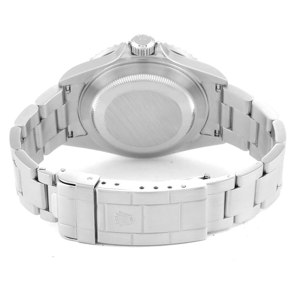 The image shows the back case and bracelet clasp of a Rolex Submariner 16610 Men
s Stainless Steel Black Dial 16610 Men
s Stainless Steel Black Dial watch at a slightly angled rear view.