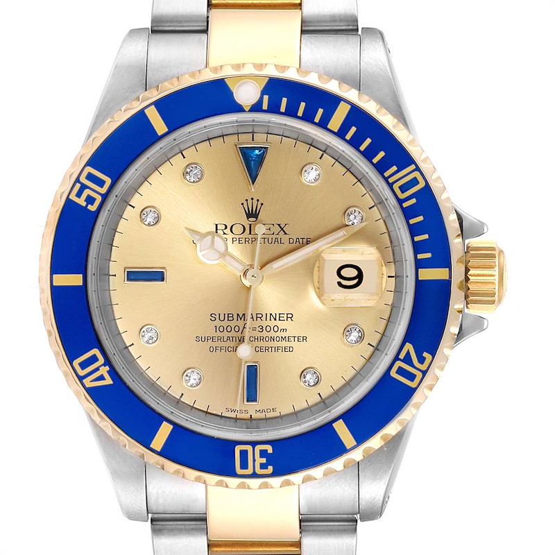 Rolex Submariner Steel Gold Diamond Sapphire Serti Dial Mens Watch 16613 PARTIAL PAYMENT SwissWatchExpo