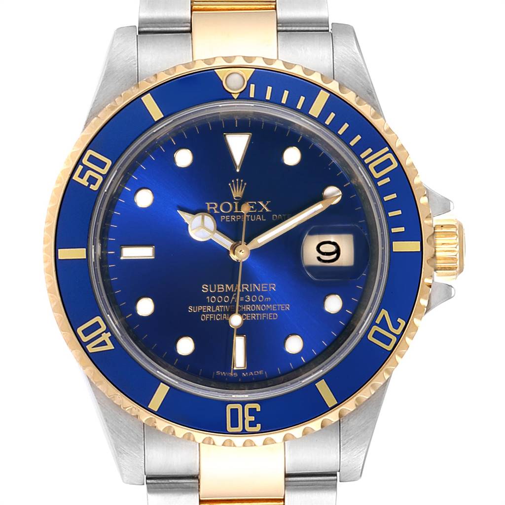 Rolex Submariner Blue Dial Bezel Steel Gold Watch 16613 Box Card ...