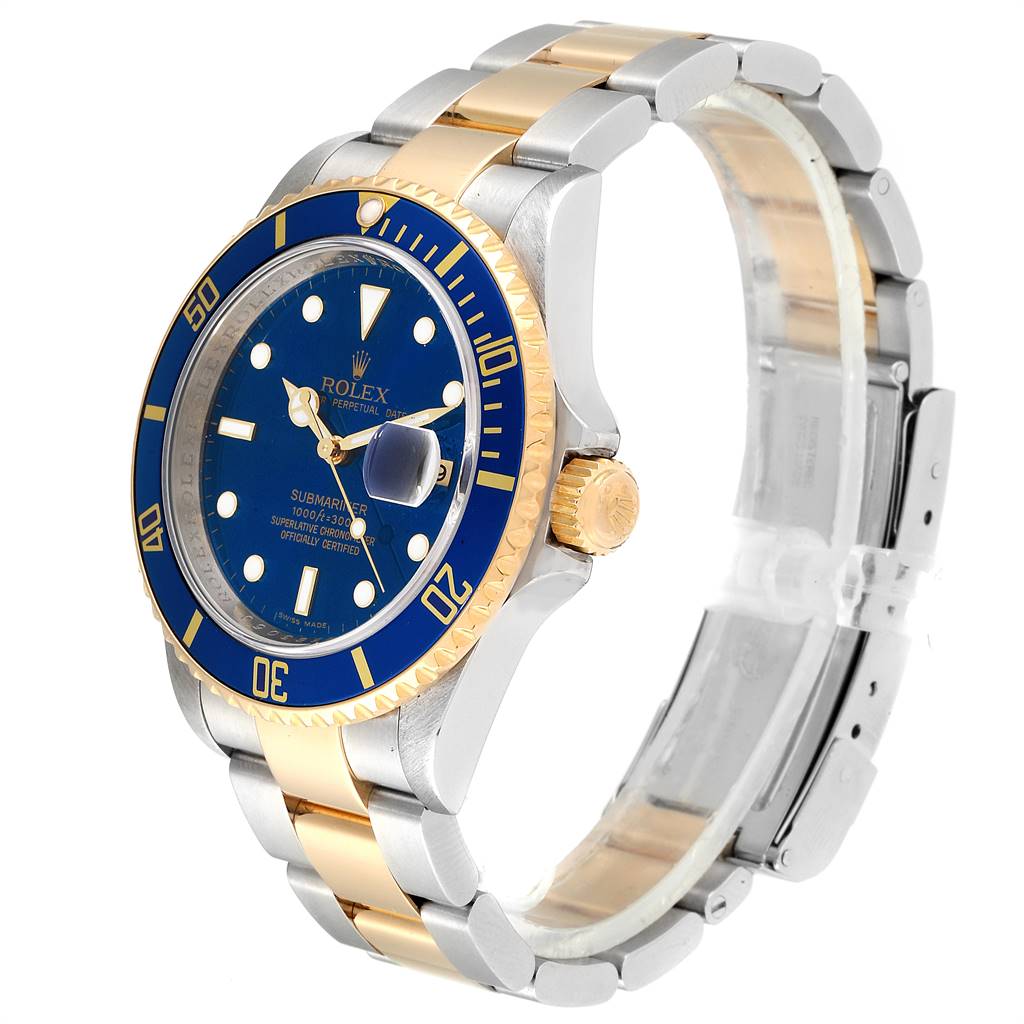 Rolex Submariner Blue Dial Bezel Steel Gold Watch 16613 Box Card ...