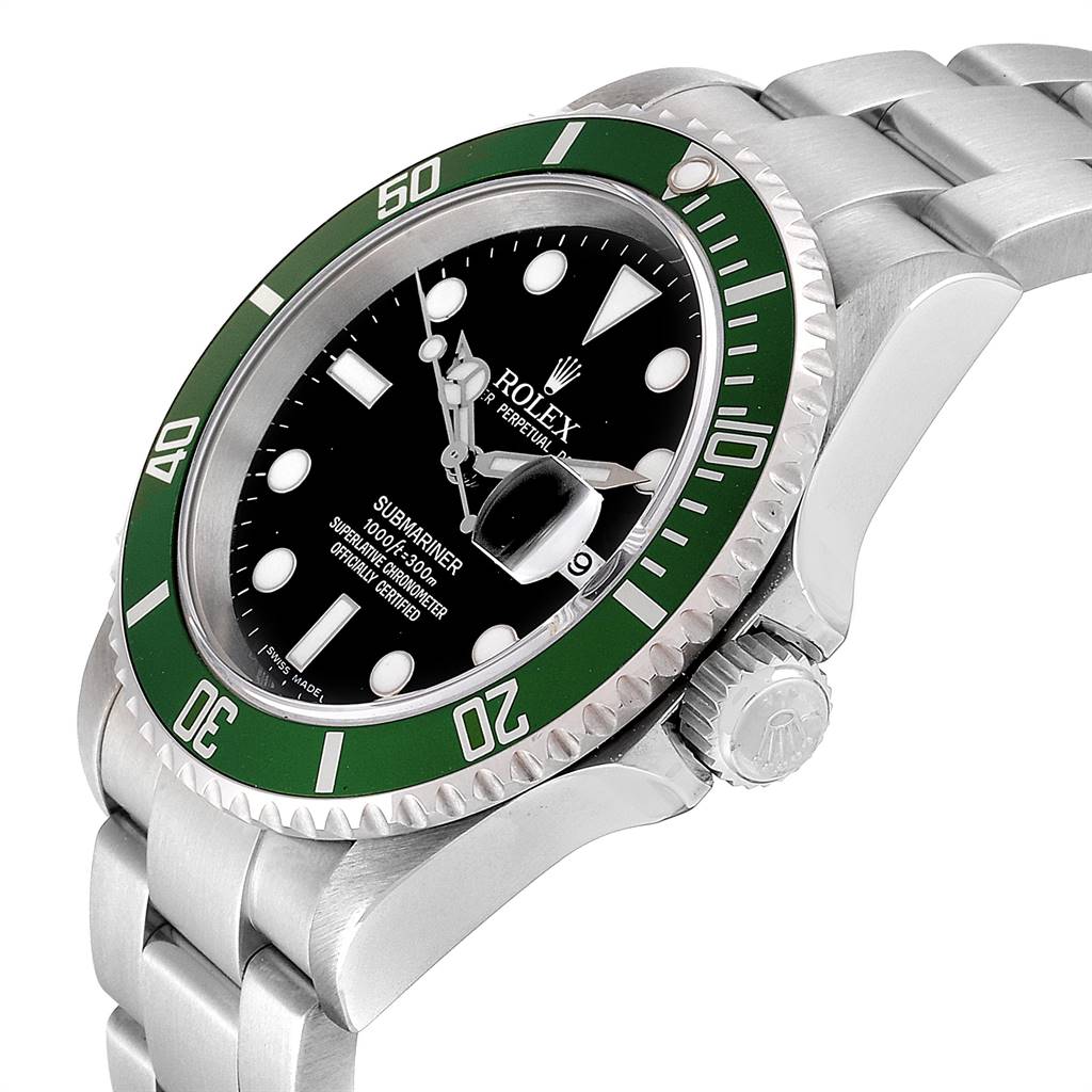 The image shows a Rolex Submariner 16610LV Men
s Stainless Steel Black Dial 16610LV Men
s Stainless Steel Black Dial watch at a three-quarter angle, highlighting the bezel, dial, crown, and bracelet.